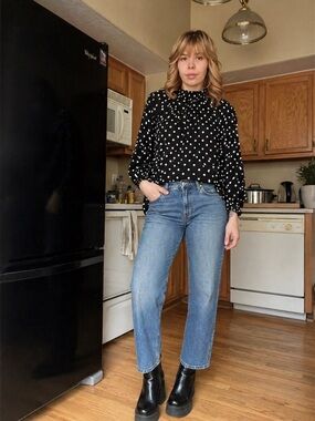 Black blouse with white polkadots